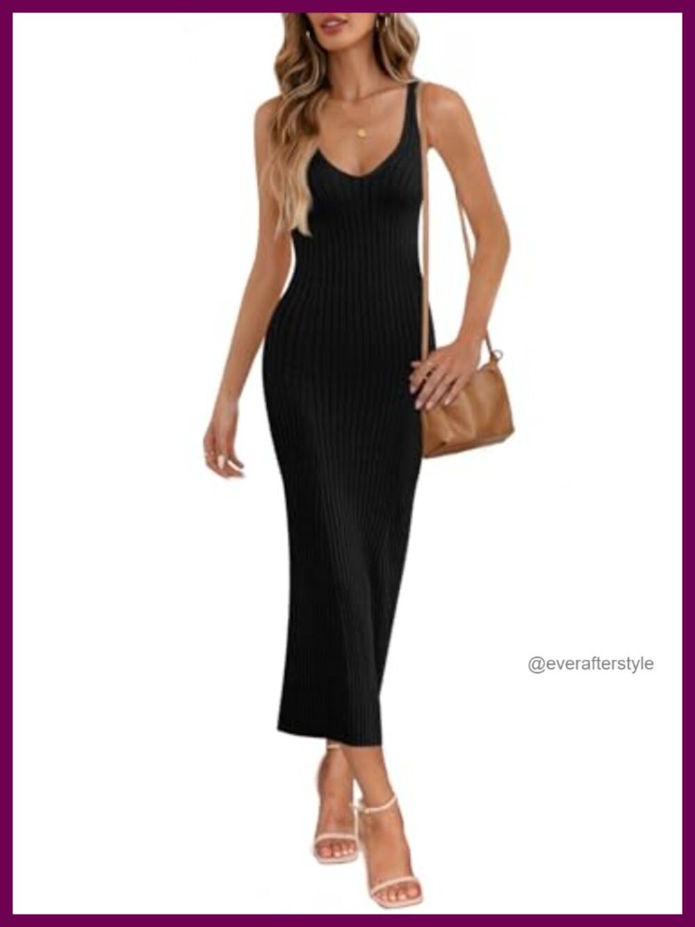 Sleeveless Rib Knit Bodycon Midi Dress Deep V Neck Slim Fit Casual Summer